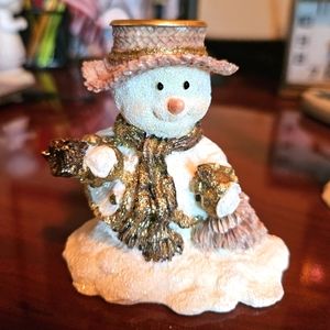 Vintage Rare Set of three adorable snowman candle holders figurines
